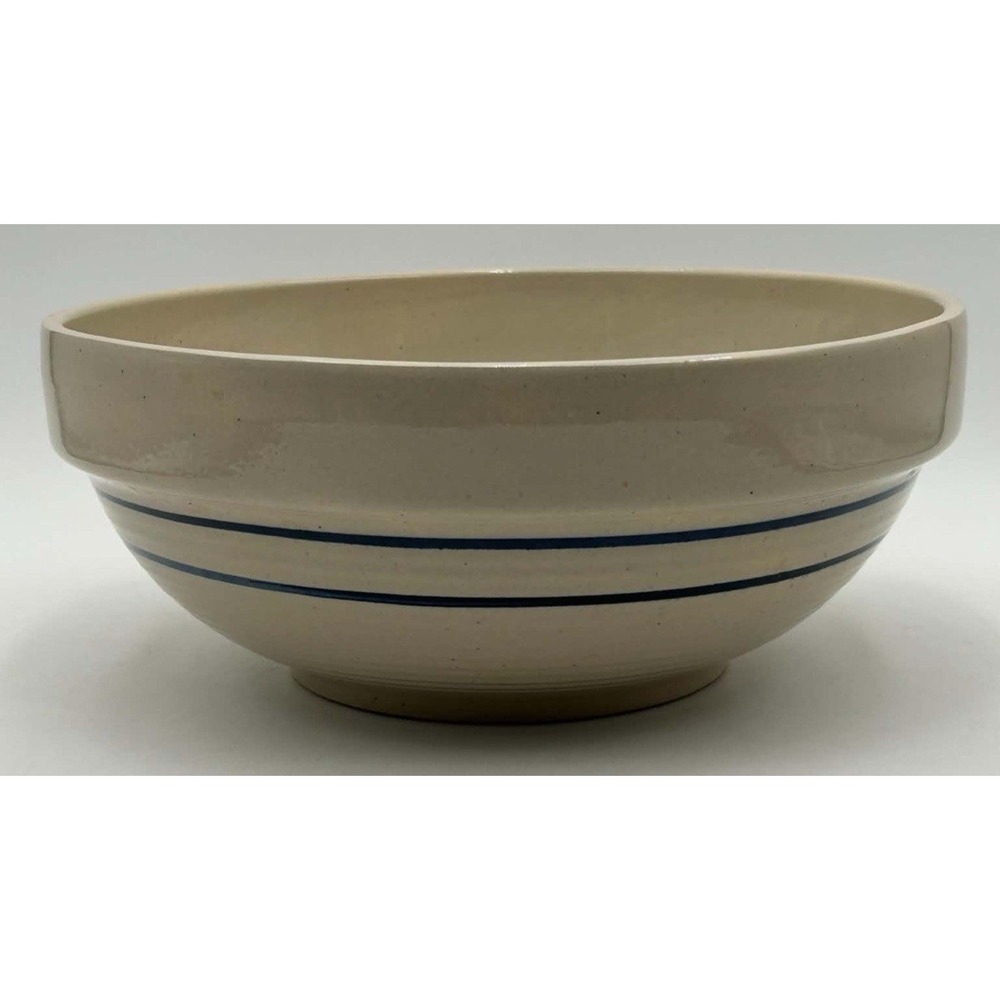 Beautiful Vtg Marshall Pottery Mixing 12" Bowl With 2 Colonial Blue Stripes Rare